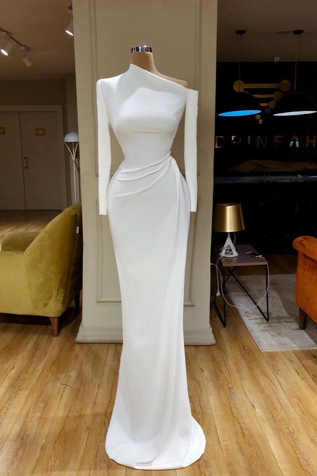 Party Dress Europe, Creamy White Unique neck Long sleeves Mermaid Evening Dress