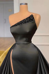 Party Dress Summer, Sexy Black Beadings Prom Dress Long With Split On Sale