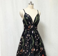 Wedding Dress Beach, Black Floral Fairy Prom Dress Long Evening Gowns For Wedding