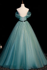 Prom Dress Curvy, Green Tulle Long Senior Prom Dress, A-Line Formal Evening Dress