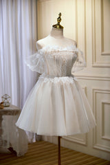 Bridesmaid Dress Shopping, Chic Ivory Spaghetti Straps Off The Shoulder Tulle Homecoming Dresses