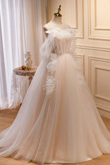 Bridesmaid Dress Designer, Charming Spaghetti Straps Ball Gown Off The Shoulder A Line Tulle Long Prom Dresses