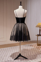 Bridesmaid Dresses Mismatched Neutral, Black Spaghetti Straps Lace Tulle Short Homecoming Dresses