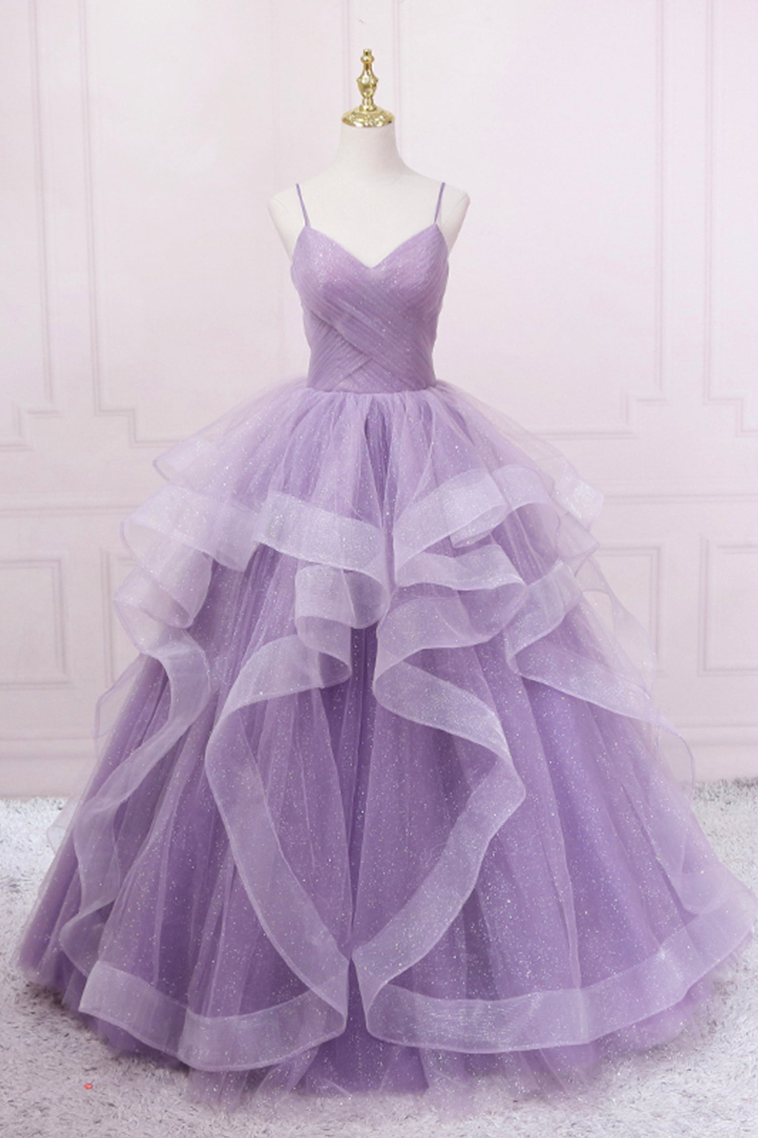 Wedding Shoes Bride, Purple Tulle Long Prom Dress, A-Line Spaghetti Strap Evening Gown