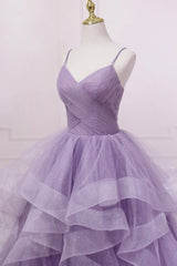 Pretty Prom Dress, Purple Tulle Long Prom Dress, A-Line Spaghetti Strap Evening Gown