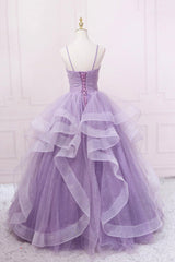 Wedding Inspiration, Purple Tulle Long Prom Dress, A-Line Spaghetti Strap Evening Gown