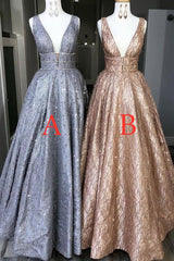 Evening Dresses For Over 64S, Amazing Unique V-neck Long Prom Dresses Gorgeous Modest Floor Length Party Dresses