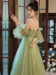 Formal Dresses Style, Light Green Tulle Simple Sweetheart Party Dresses, Green Long Prom Dresses