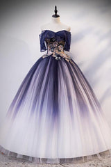 Party Dress Meaning, Ombre Ball Gown Prom Dress Quinceanera Dress with Delicate Gold Appliques