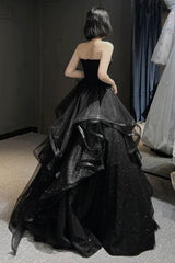 Vintage en linje stroppeløs ærmeløs lang sort prom kjole