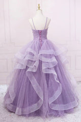 Stylish Outfit, Princess Lavender Sparkly Spaghetti Straps Long Prom Dress Floor Length Evening Gown