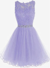 Cute Dress Outfit, Cute Round Neck Lace Short Purple Prom Dresses, Purple Homecoming Dresses