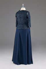 Bridesmaid Dresses Trends, Navy V-Neck Long Sleeves Lace Appliques Chiffon Prom Dress