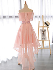 Mini Dress Formal, Lovely High Low Tulle Party Gown With Flowers Cute Prom Dresses