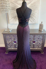 Bridesmaids Dresses Online, Dark Purple Lace-Up Back Mermaid Prom Dress with Beading