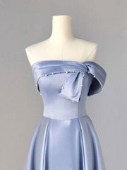 Prom Dresses Colorful, A-Line Blue Satin Long Prom Dresses, Blue Formal Evening Dresses