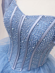 Prom Dresses Suits Ideas, A-Line Blue Tulle Long Prom Dress, Blue Sweet 16 Dress