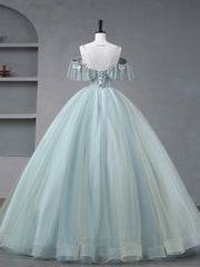 Evening Dresses Vintage, A-Line Blue Tulle sequin Lace Long Prom Dress, Blue Lace Sweet 16 Dress