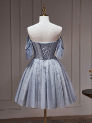 Homecome Dresses Short Prom, A-Line Gray Blue Tulle Short Prom Dress. Cute Gray Blue Homecoming Dress