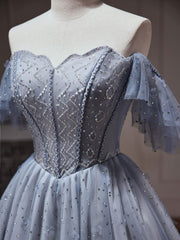 Homecoming Dresses Vintage, A-Line Gray Blue Tulle Short Prom Dress. Cute Gray Blue Homecoming Dress