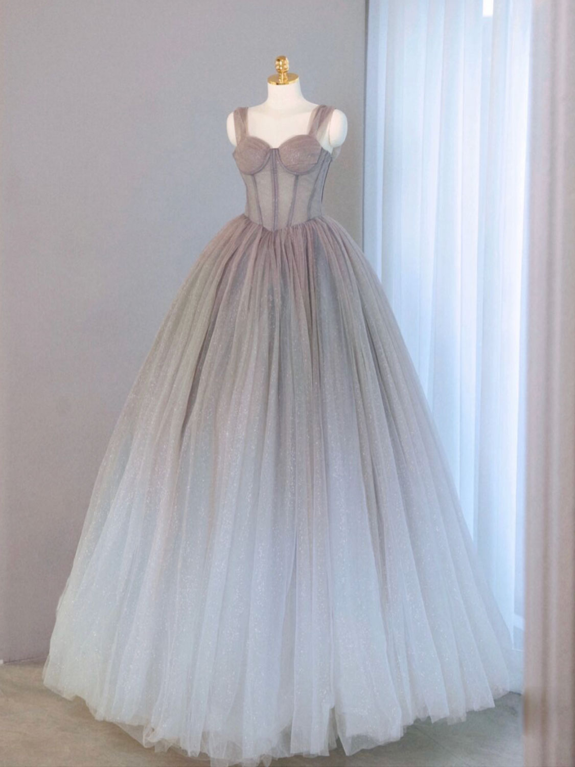 Prom Dress Boutiques, A-Line Gray Sweetheart Neck Long Prom Dresses, Gray Formal Evening Dress
