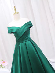 Bridesmaides Dresses Fall, A-line Green Satin Sweetheart Formal Dress, Green Long Evening Dress Prom Dress