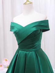 Bridesmaide Dresses Fall, A-line Green Satin Sweetheart Formal Dress, Green Long Evening Dress Prom Dress
