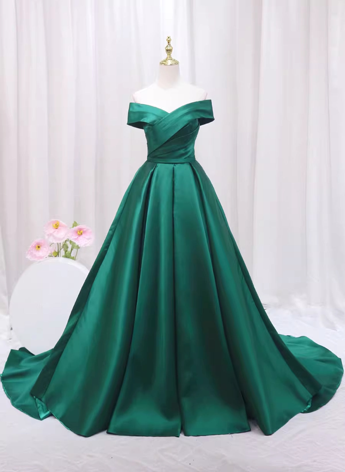 Bridesmaids Dresses Fall, A-line Green Satin Sweetheart Formal Dress, Green Long Evening Dress Prom Dress