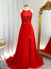 Bridesmaids Dress Style, A-line Halter Sequin Sweep Train Chiffon Dress
