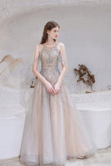 Evening Dresses Green, A-Line Heavily Beading Tulle Prom Dresses