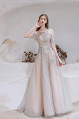 Evening Dresses Cocktail, A-Line Heavily Beading Tulle Prom Dresses