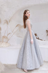 Evening Dresses Long Elegant, A Line Jewel Neck Floor Length Sleeveless Zipper Prom Dresses