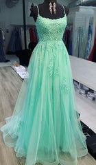 Formal Dresses Lace, A Line Mint Green Lace Long Prom Dresses, Mint Green Lace Formal Graduation Evening Dresses