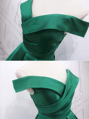 Prom Dresses 2032, A-Line Off Shoulder Green Satin Long Prom Dresses, Green Evening Dresses