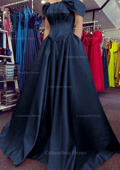Party Dresses For Weddings, A-line Off-the-Shoulder Strapless Long/Floor-Length Satin Prom Dress With Pleated Pockets