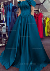 Party Dress Summer, A-line Off-the-Shoulder Strapless Long/Floor-Length Satin Prom Dress With Pleated Pockets