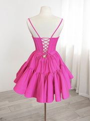 Evening Dresses And Gowns, A-Line Pink Satin Short Prom Dress, Backless Cute Pink Homecoming Dress