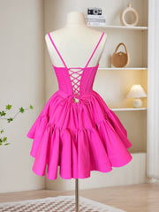 Evening Dresses Designer, A-Line Pink Satin Short Prom Dress, Backless Cute Pink Homecoming Dress