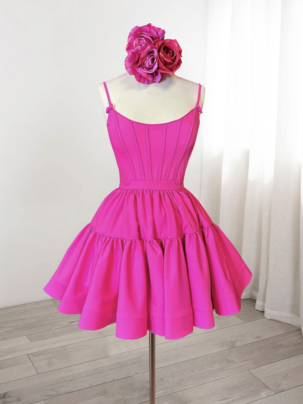 Evening Dresses Prom, A-Line Pink Satin Short Prom Dress, Backless Cute Pink Homecoming Dress