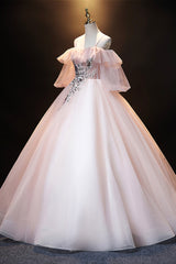 Evening Dress Princess, A-Line Pink Spaghetti Straps Long Prom Dress, Pink Lace Formal Evening Dress