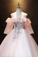 Evening Dresses Long Elegant, A-Line Pink Spaghetti Straps Long Prom Dress, Pink Lace Formal Evening Dress