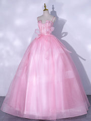 Prom Dresses For 15 Year Olds, A-Line Pink Tulle Lace Long Prom Dress, Pink Formal Dresses