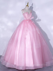 Prom Dresses Sage Green, A-Line Pink Tulle Lace Long Prom Dress, Pink Formal Dresses