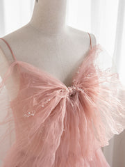 Prom Dresses For 22 Year Olds, A-Line Pink Tulle Sequin Long Prom Dresses, Pink Formal Evening Dresses
