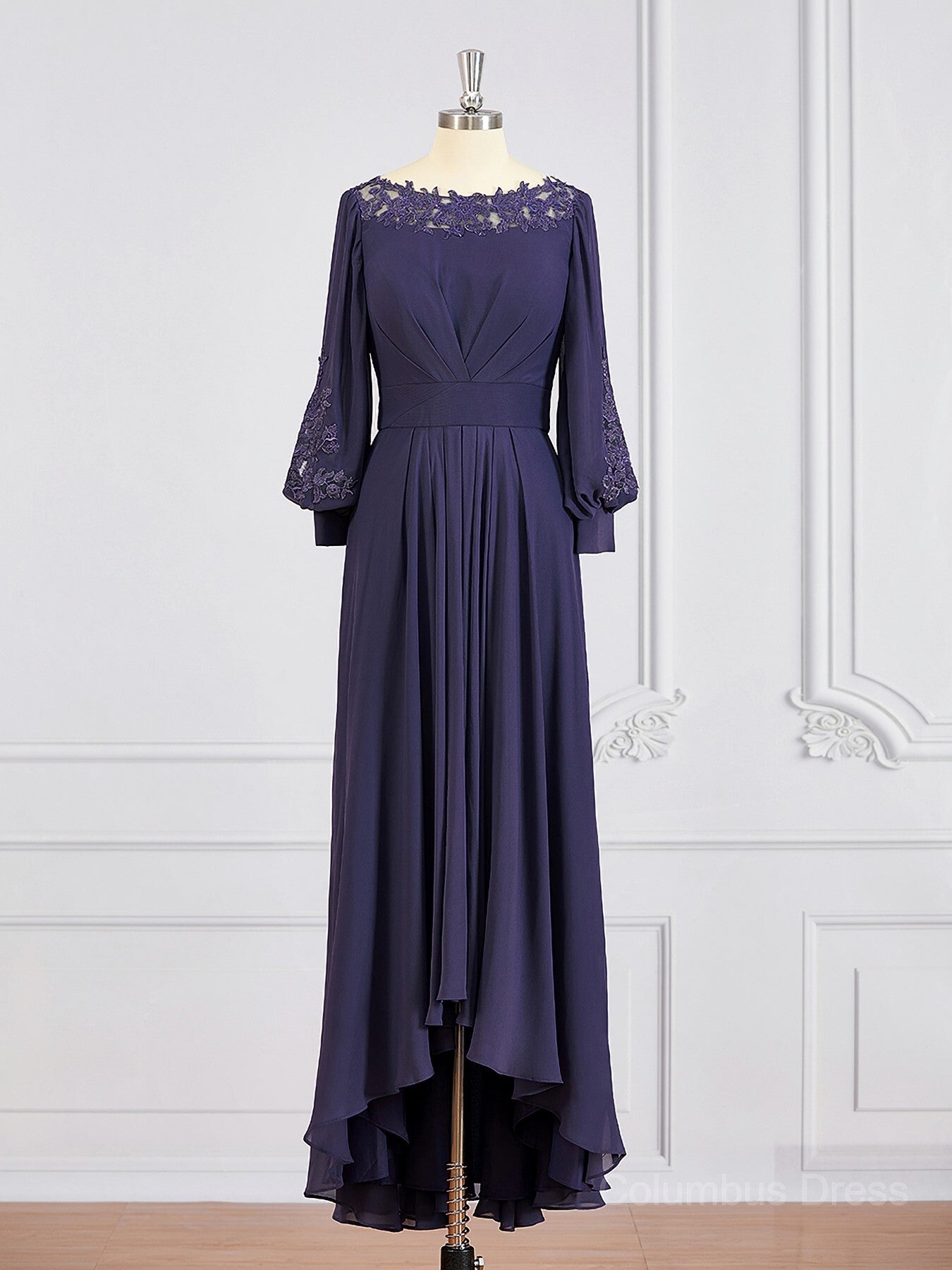 Prom Dresses Dark Blue, A-Line/Princess Bateau Asymmetrical Chiffon Mother of the Bride Dresses