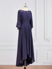 Prom Dress Blush, A-Line/Princess Bateau Asymmetrical Chiffon Mother of the Bride Dresses