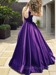 Bridesmaides Dresses Long, A-Line/Princess Bateau Floor-Length Satin Prom Dresses With Ruffles