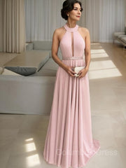 Party Dresses Glitter, A-Line/Princess Halter Floor-Length Stretch Crepe Mother of the Bride Dresses With Ruffles