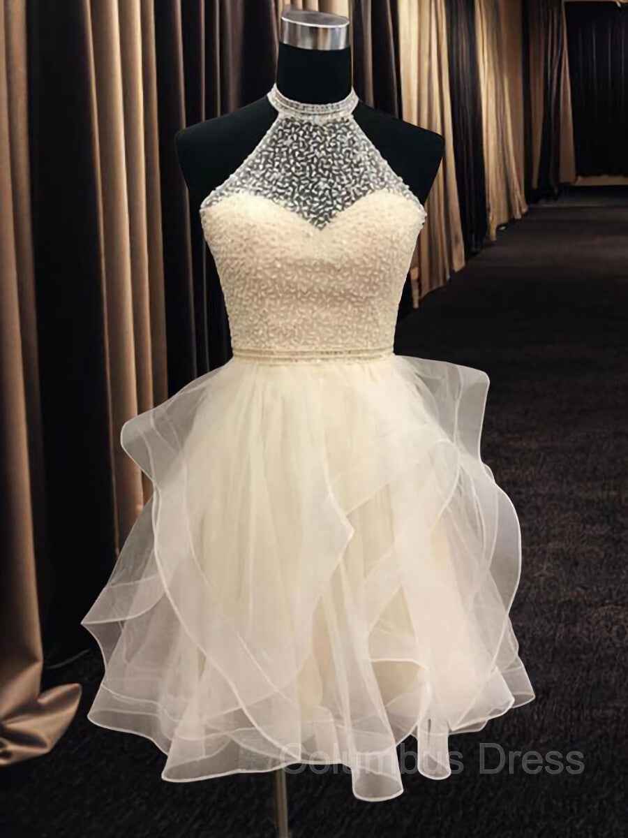 Bridesmaid Dress Green, A-Line/Princess Halter Short/Mini Organza Homecoming Dresses With Beading