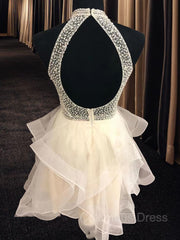 Bridesmaids Dresses Green, A-Line/Princess Halter Short/Mini Organza Homecoming Dresses With Beading